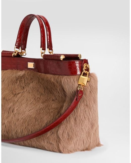 Dolce & Gabbana Brown My Sicily Shearling And Alligator Handbag