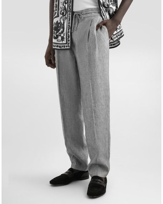 Dolce & Gabbana Gray Washed Linen Canvas Trousers for men