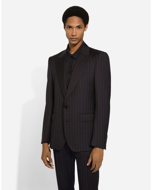 Dolce & Gabbana Black Single-Breasted Pinstripe Wool Sicilia-Fit Jacket for men