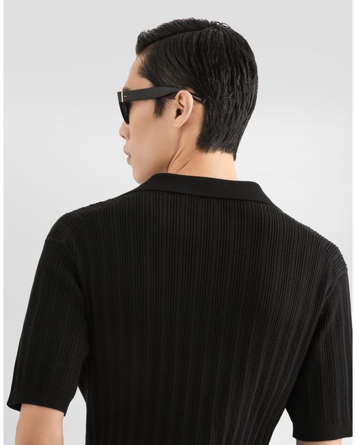 Dolce & Gabbana Black Cotton Serafino Polo Shirt for men