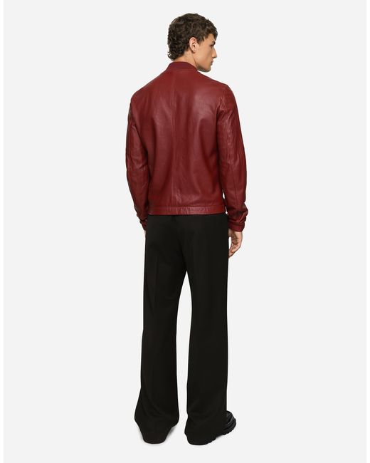Blouson En Cuir Avec Plaquette À Logo Dolce & Gabbana pour homme en coloris Red