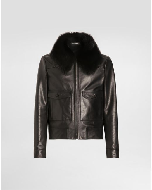 Dolce & Gabbana Black Single-Breasted Coat With Fur Collar for men