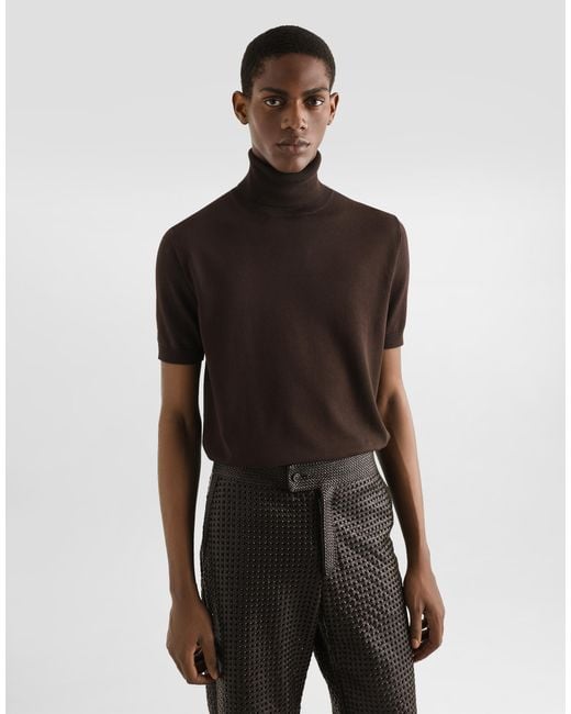 Pull En Coton À Col Roulé Et Manches Courtes Dolce & Gabbana pour homme en coloris Brown