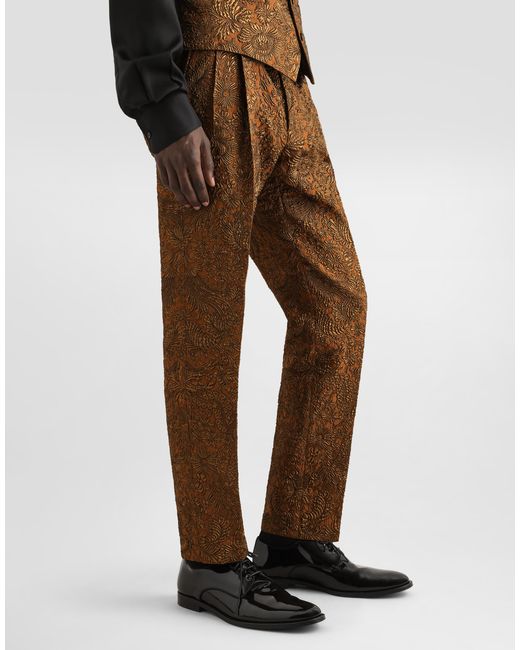 Dolce & Gabbana Brown Brocade Trousers for men