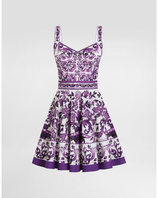 Dolce & Gabbana Purple Majolica-Print Poplin Dress