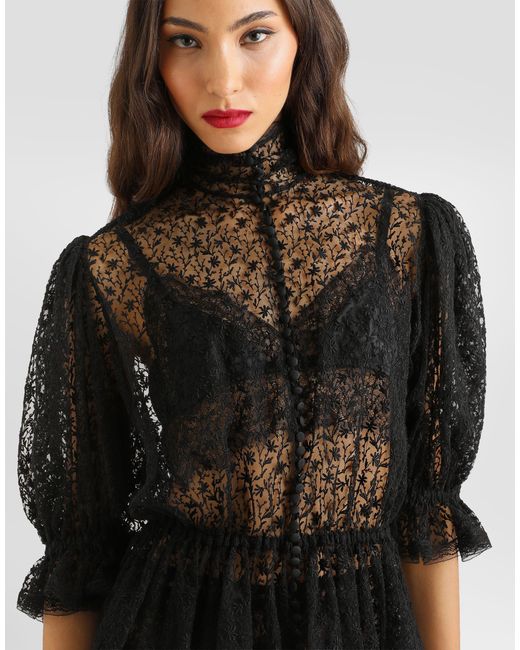 Dolce & Gabbana Black Tulle Top With Embroidery