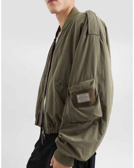 Dolce & Gabbana Green Wavy Nylon Bomber Jacket for men