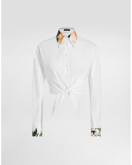 Dolce & Gabbana White Bouquet-Print Poplin Shirt