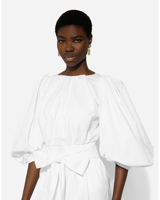 Dolce & Gabbana コットン パフスリーブ ミディドレス White