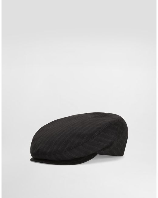 Dolce & Gabbana Black Virgin Wool Pinstripe Flat Cap for men
