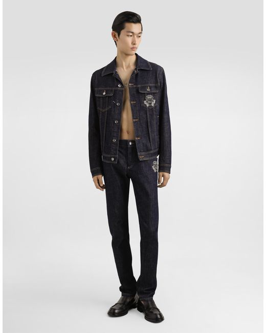 Dolce & Gabbana Blue Cotton Denim Jacket With Patch for men