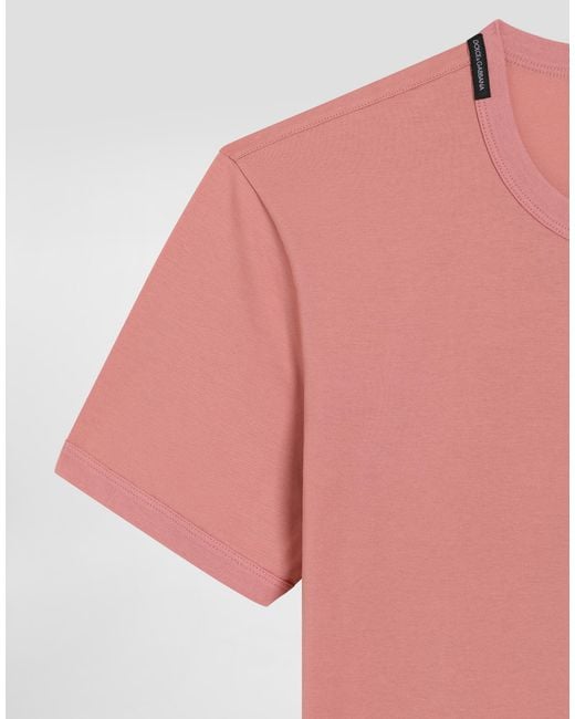 Dolce & Gabbana Pink Cotton T-Shirt With Patch for men