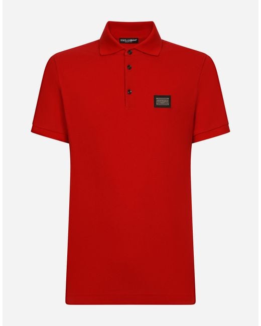 メンズ Dolce & Gabbana ポロシャツ コットンピケ ロゴプレート Red