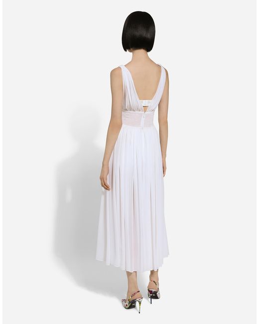 Dolce & Gabbana White V-Neck Midi Dress