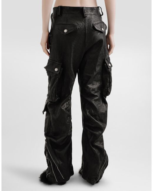 Dolce & Gabbana Black Cargo-Pocket Leather Trousers