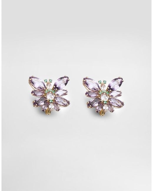 Dolce & Gabbana Metallic Butterfly Earrings 18-Carat, Amethysts, Morganites, And Emeralds