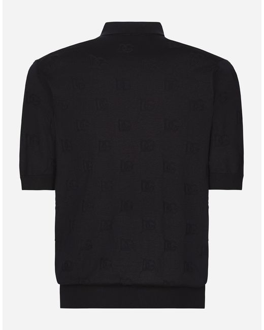 Dolce & Gabbana メンズ ブラック ポロシャツ シルク オールオーバーDg