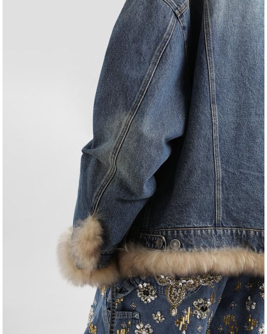 Dolce & Gabbana Blue Denim Jacket With Fur