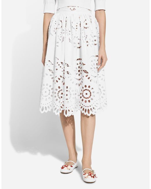 Dolce & Gabbana White Cotton Midi Circle Skirt With Cut-Out Detailing