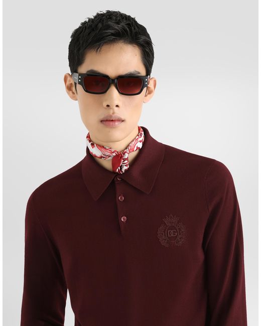 Dolce & Gabbana Red Knit Polo Shirt With Embroidery for men
