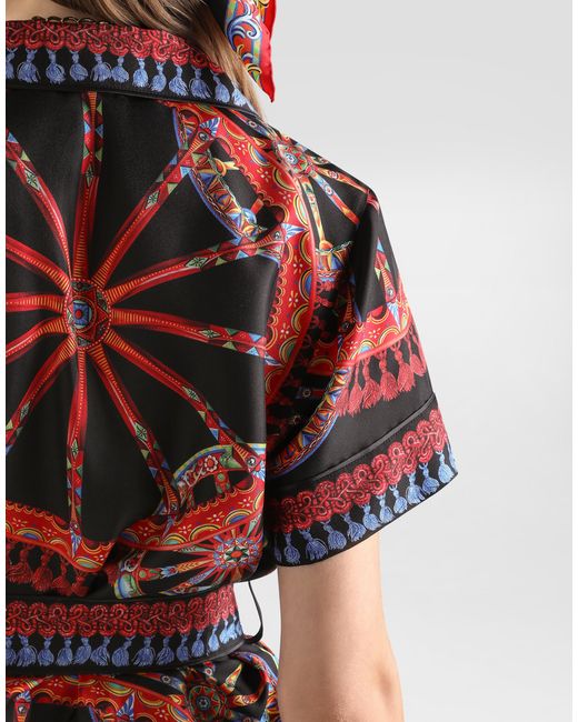 Dolce & Gabbana Red Carretto-Print Silk Twill Vanity Shirt