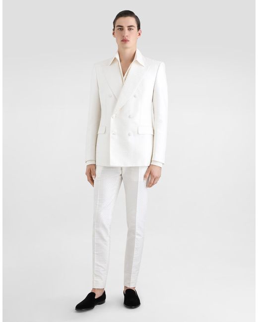 Dolce & Gabbana White Micro Pattern Jacquard Trousers for men