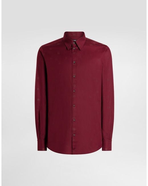 Dolce & Gabbana Red Logo-Print Martini Poplin Shirt for men