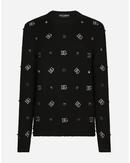 Dolce & Gabbana Wool Round-neck Sweater With Dg Embroidery And 