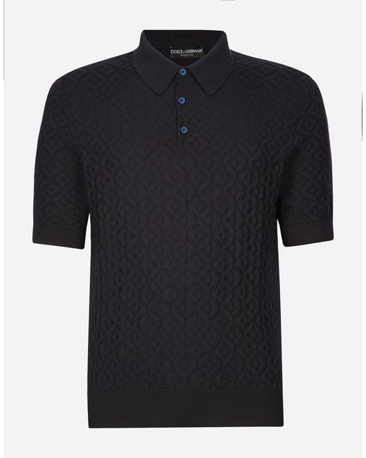 Dolce & Gabbana Black Short-Sleeved Silk Polo-Shirt for men