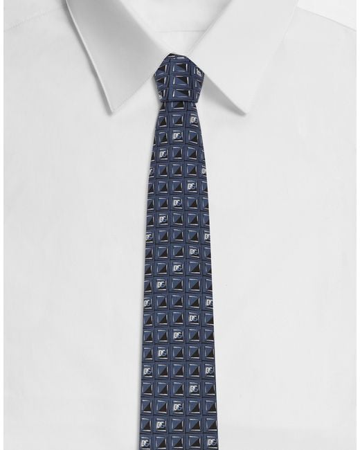 メンズ Dolce & Gabbana Silk Jacquard Tie With Micro-Designs And Dg Logo Blue