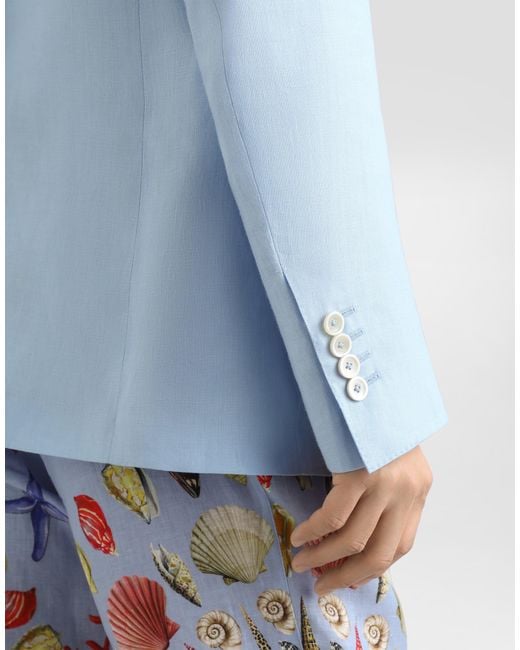 Dolce & Gabbana Blue Sicilia Single-Breasted Linen Jacket for men