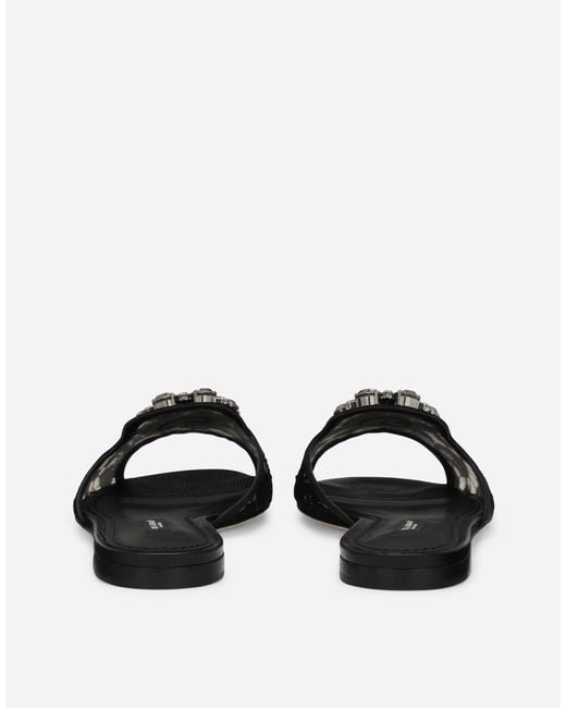 Dolce & Gabbana Black Sandale Aus Spitze Mit Kristallen