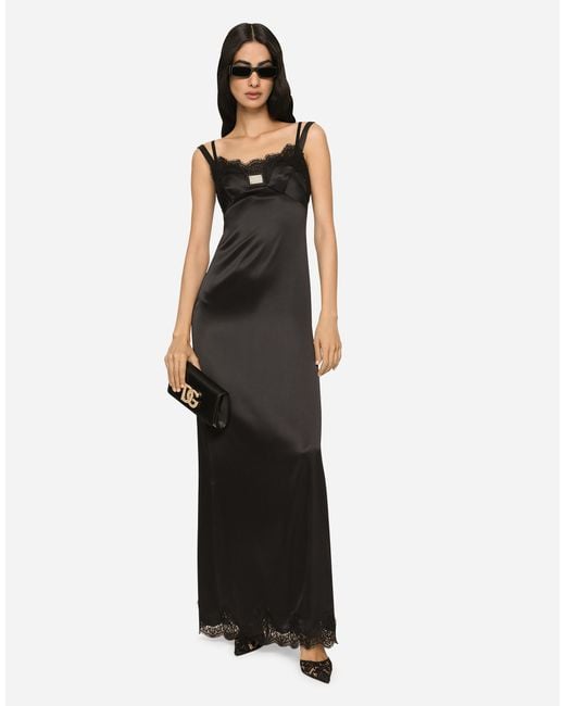 Long Satin Slip Dress With The Tag di Dolce & Gabbana in White
