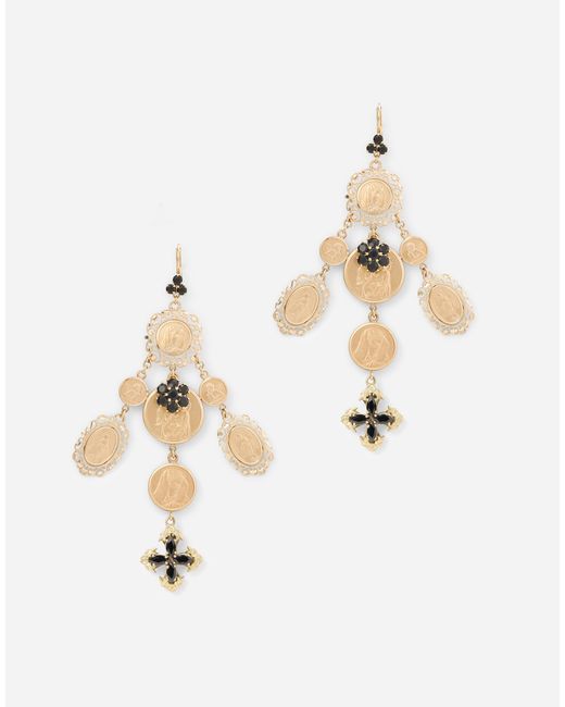 Dolce & Gabbana White Sicily Earrings With Medals And Cross Pendants