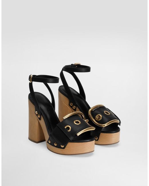 Dolce & Gabbana Black Cowhide Wedge Sandals