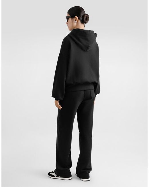 Dolce & Gabbana Black Jersey Hoodie With Rhinestone-Detailed Dg Embellishment