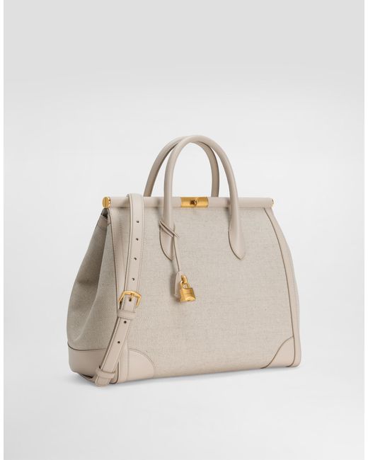 Dolce & Gabbana Natural Marlene Fabric And Calfskin Handbag