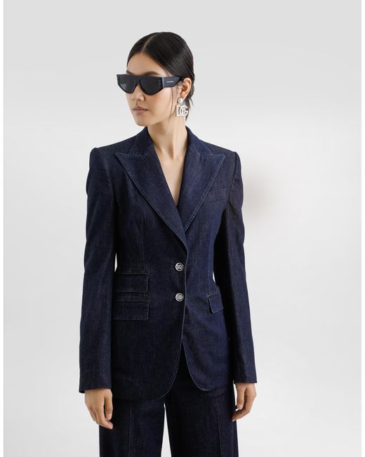 Dolce & Gabbana Blue Single-Breasted Denim And Silk Turlington Jacket