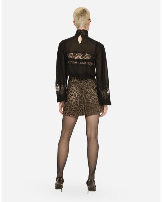 Dolce & Gabbana Black Georgette And Lace Turtle-Neck Blouse
