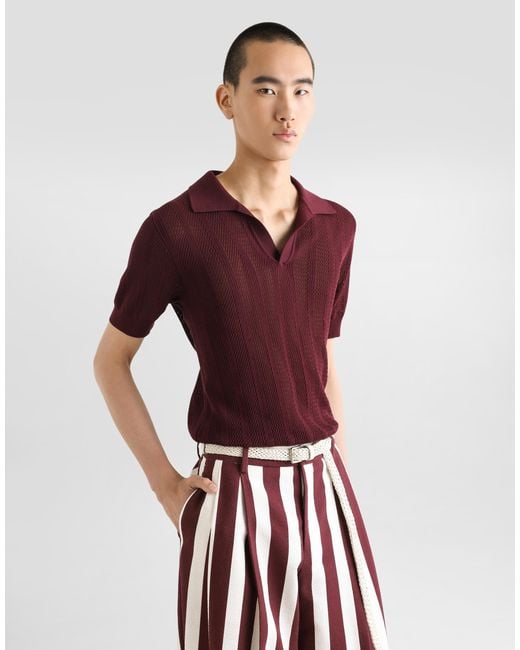 Dolce & Gabbana Red Short-Sleeved Cotton Openwork Polo-Shirt for men