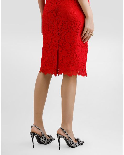 Dolce & Gabbana コルドネットレース ミディ ペンシルスカート Red