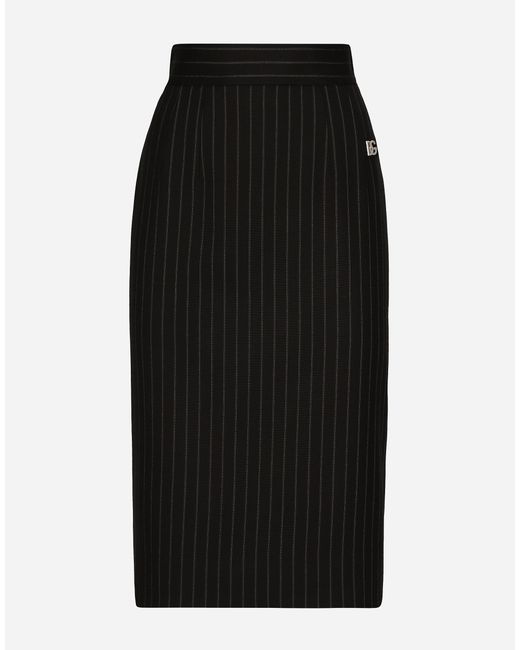 Dolce & Gabbana Black Short Straight-Cut Pinstripe Wool Skirt