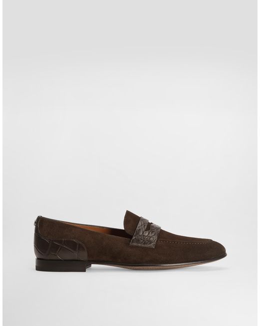 Dolce & Gabbana White Split Calfskin And Alligator Slippers for men
