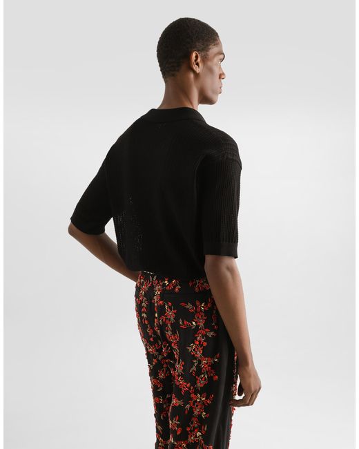 Dolce & Gabbana Kurzarmpoloshirt Aus Baumwolle Mit Lochmuster in Black für Herren