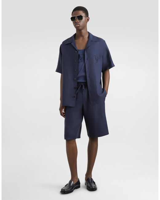 メンズ Dolce & Gabbana ロゴエンブロイダリー リネン シャツ Blue