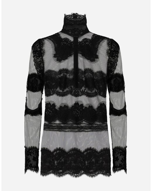 Dolce & Gabbana レースパネル ハイネックトップ Black