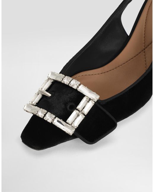 Dolce & Gabbana White Velvet Slingbacks With Bejeweled Buckle