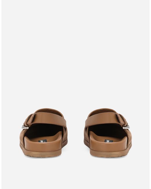 メンズ Dolce & Gabbana ロゴプレート スエード サボ Brown