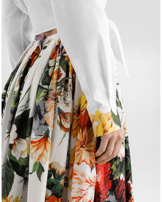 Dolce & Gabbana White Bouquet-Print Poplin Shirt