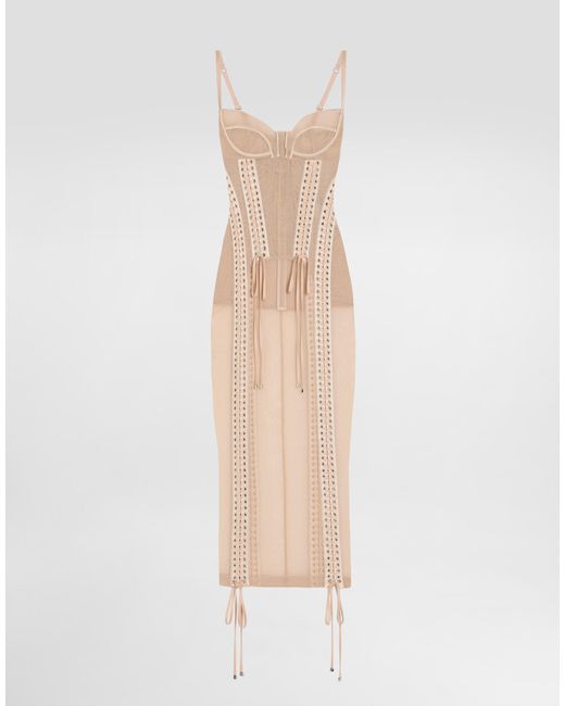 Dolce & Gabbana Light Tulle Calf-Length Slip Dress With Corset Details White